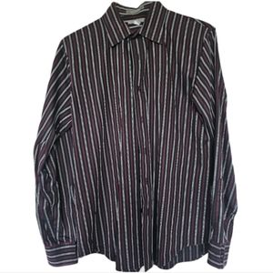Vintage Mens Long Sleeved red black striped button down dress shirt